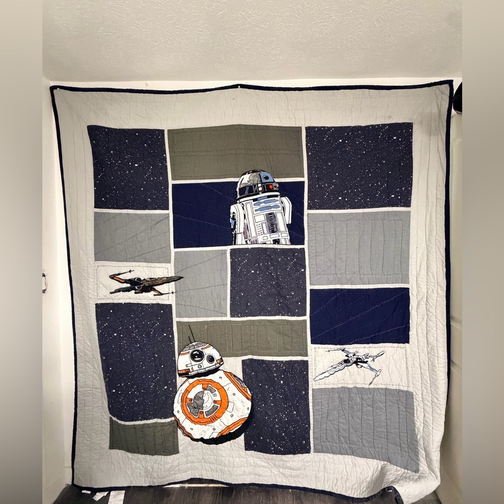 Pottery Barn Kids Star Wars R2D2 BB8 Quilt + Sham Full Queen 86x86